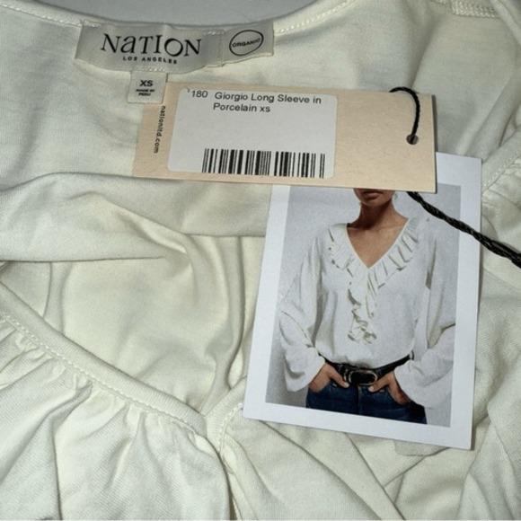NATION LTD LOS ANGELES Giorgio Long Sleeve Ruffled Trim Top‎ in Porcelain NWT XS - Picture 7 of 7